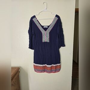 White Mark Blue Flutter Sleeve Mini Dress